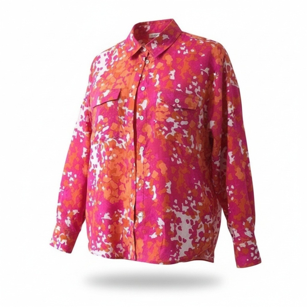 Michael Kors Womens Medium Abstract‎ Print Button Down Shirt Pink Orange Cotton